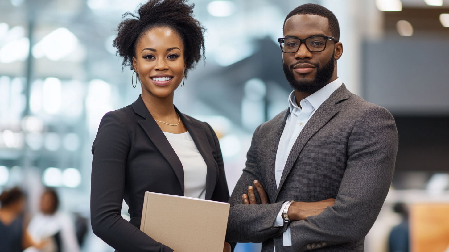 african american man and woman sell book at booth