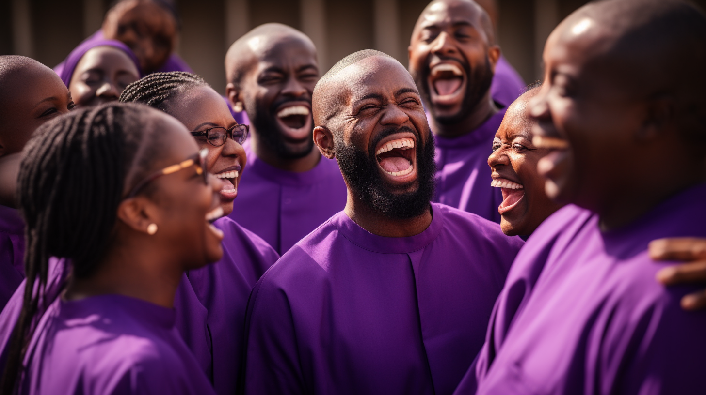 African American men and women laughing