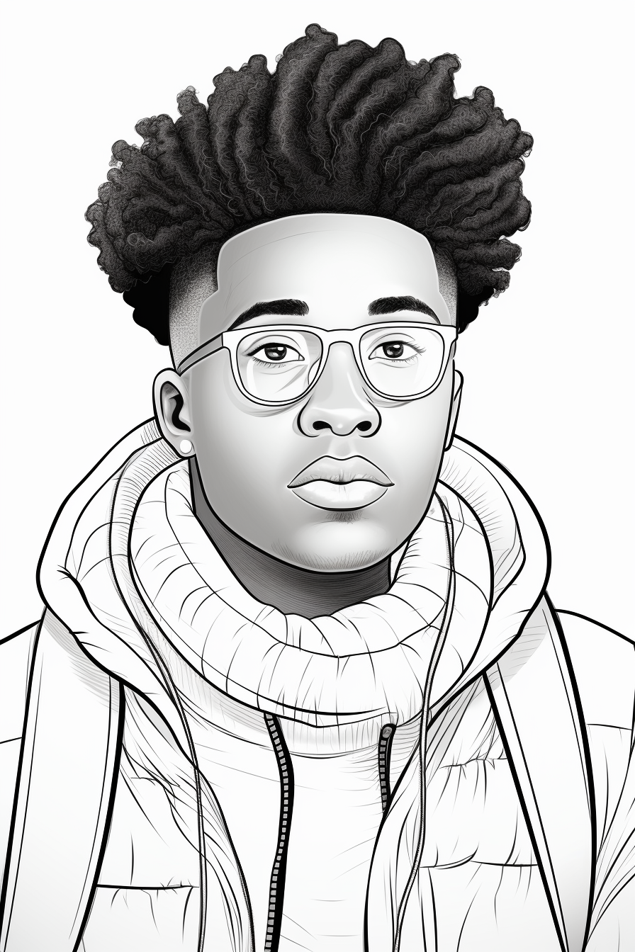 Coloring page featuring an African American teen