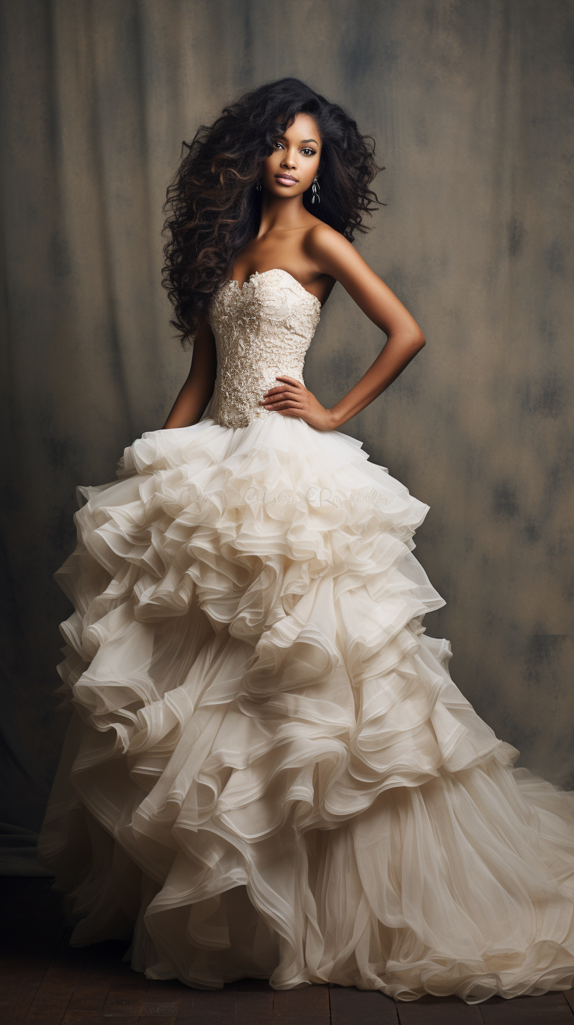 African American Bride in Beautiful Wedding Dress