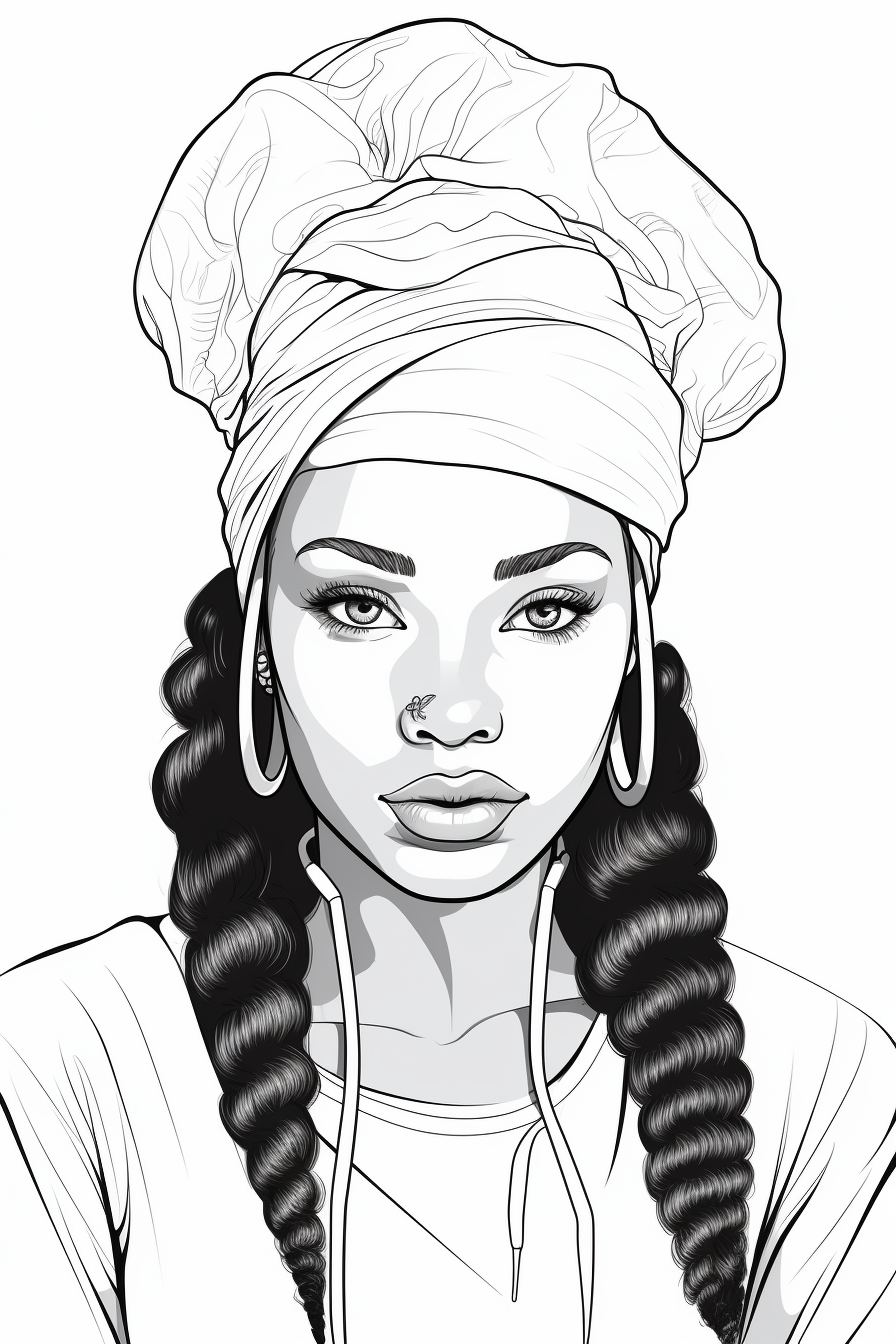 Coloring page of African American woman hiphop dancer