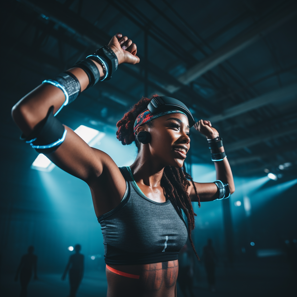 African American woman dancing with motion capture equipment