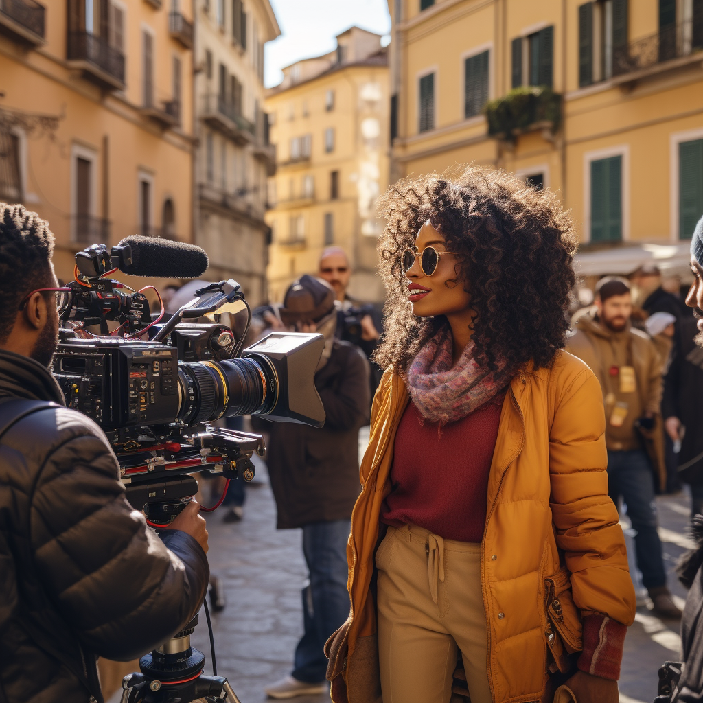 African American woman directing film in Rome