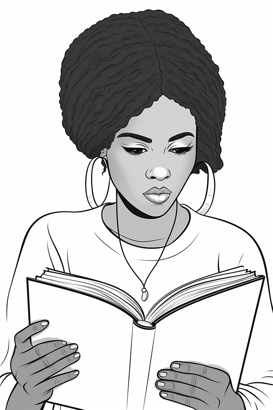 African American woman reading coloring book