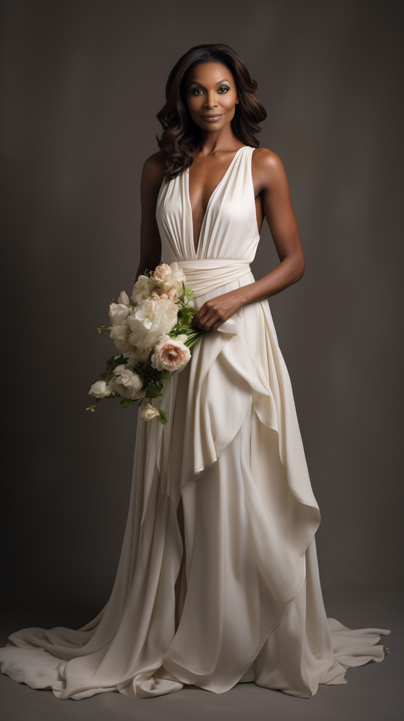 African American woman in beautiful wedding dress