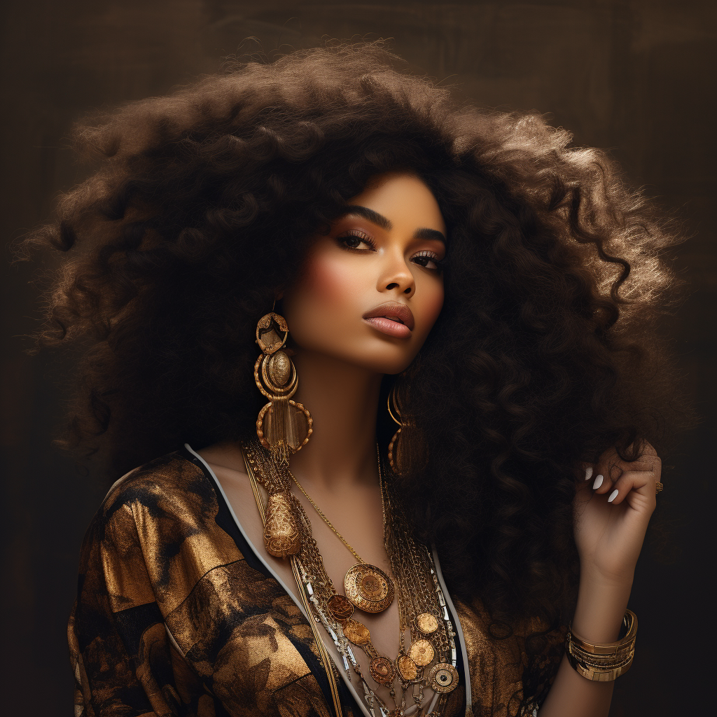 Strong African American Women with Big Hair and Gold Jewelry