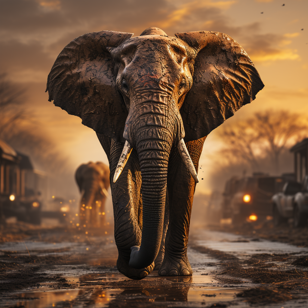 African bull elephant standing on road