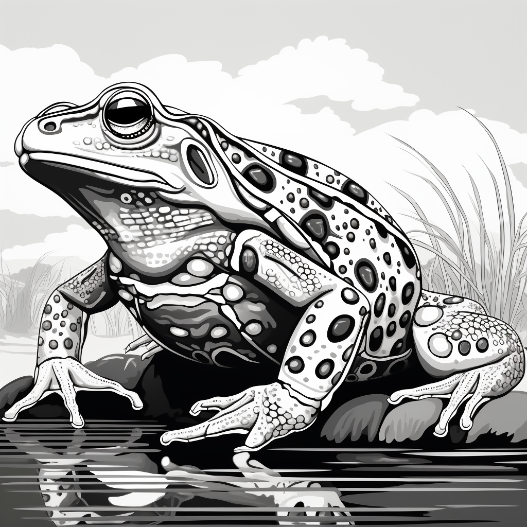 Stylized black and white African bullfrog graphic