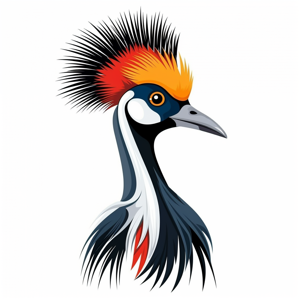 Cute African crowned crane on white