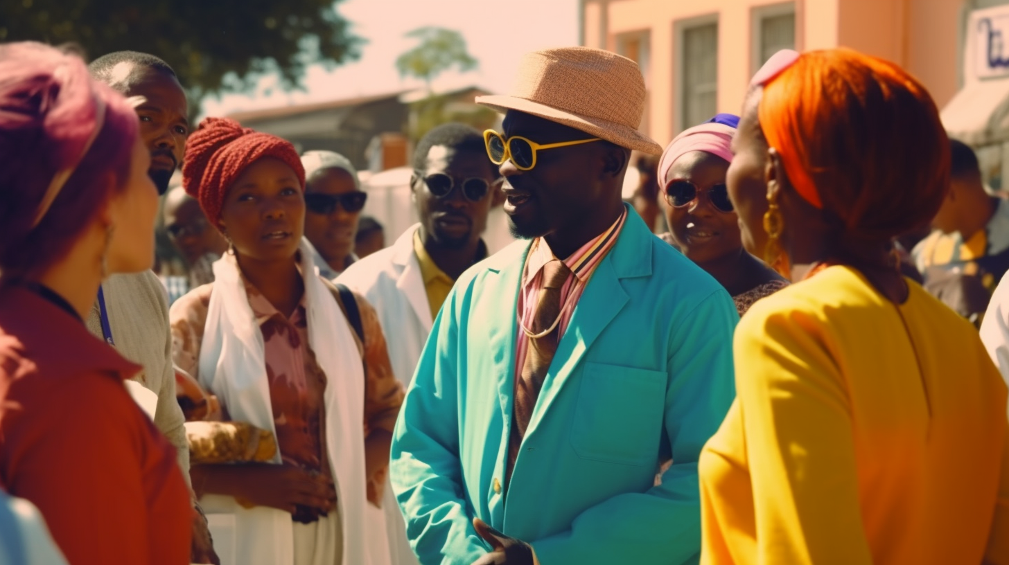 African doctor speaking to happy crowd