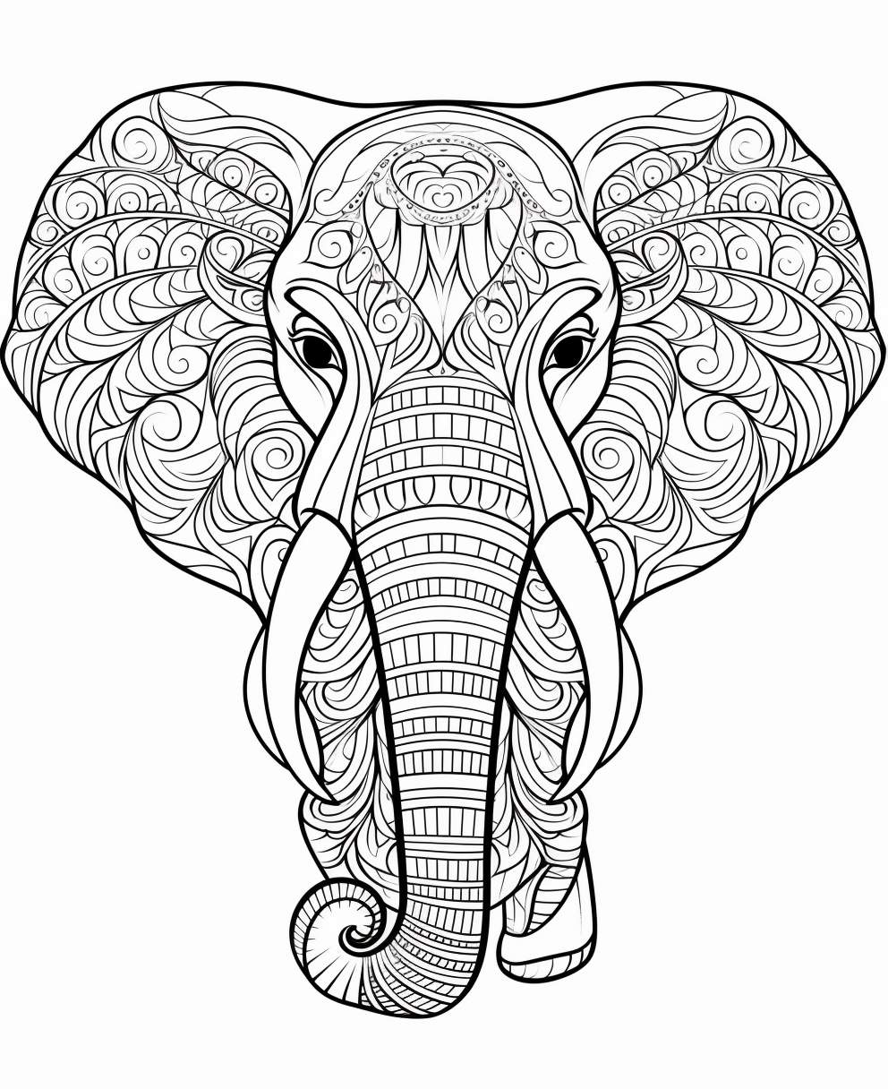 Abstract African Elephant Coloring Page