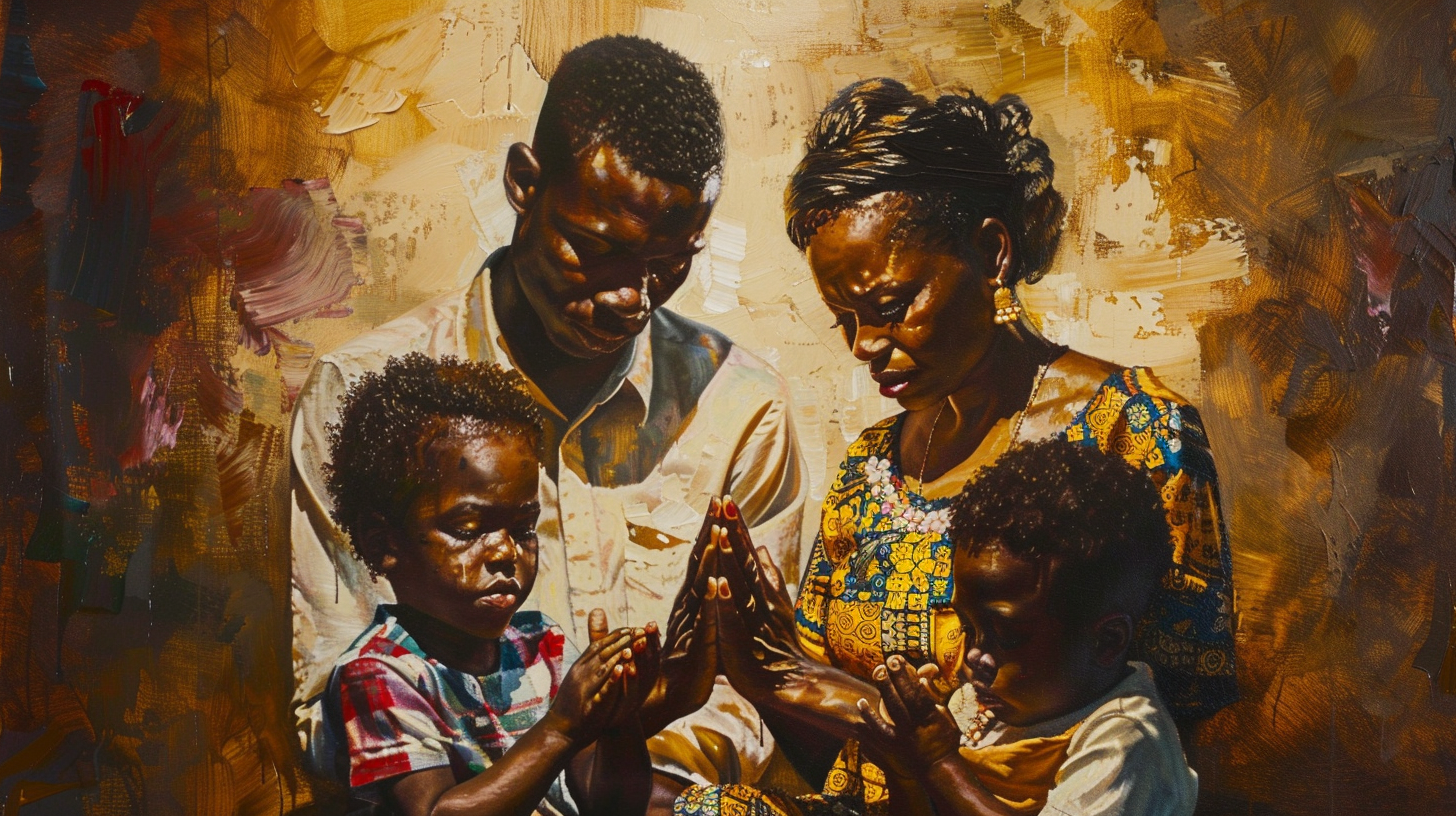 African family praying together