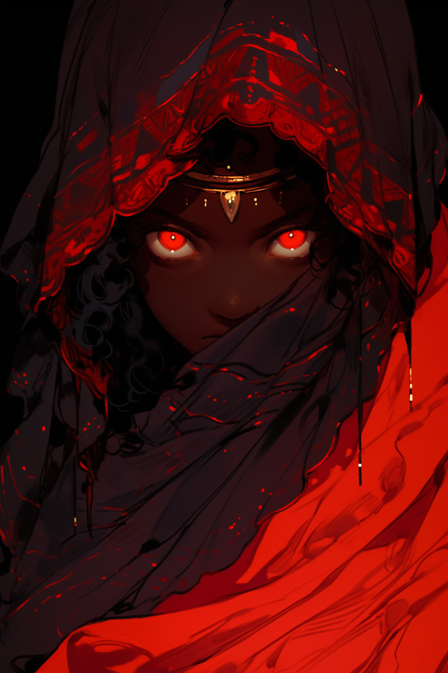 Black African female character wearing niqab and royal clothes