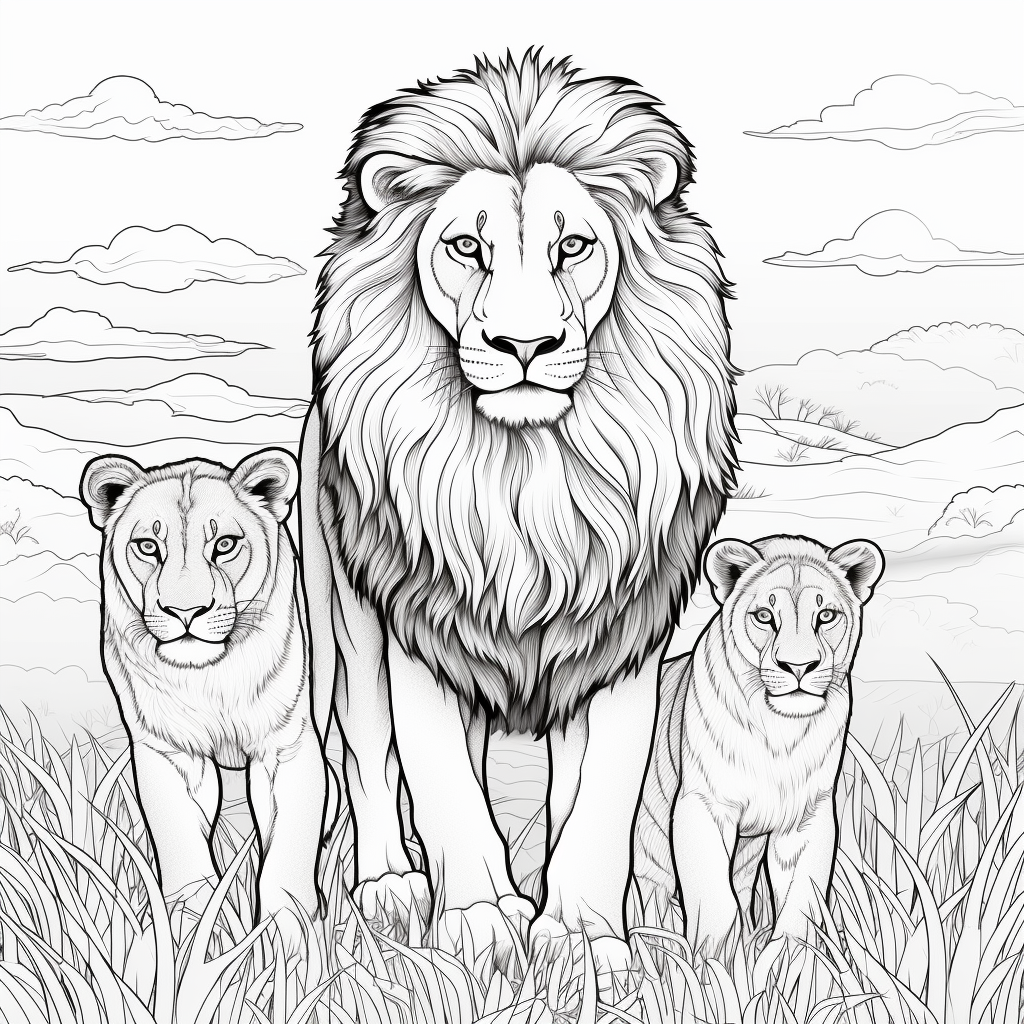 African Lions Coloring Page for Children