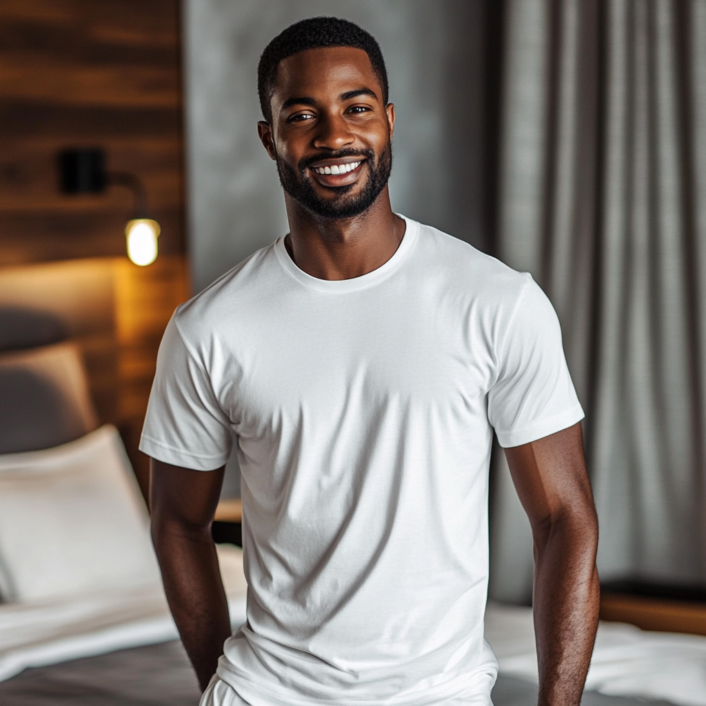 African male in white t-shirt smiling