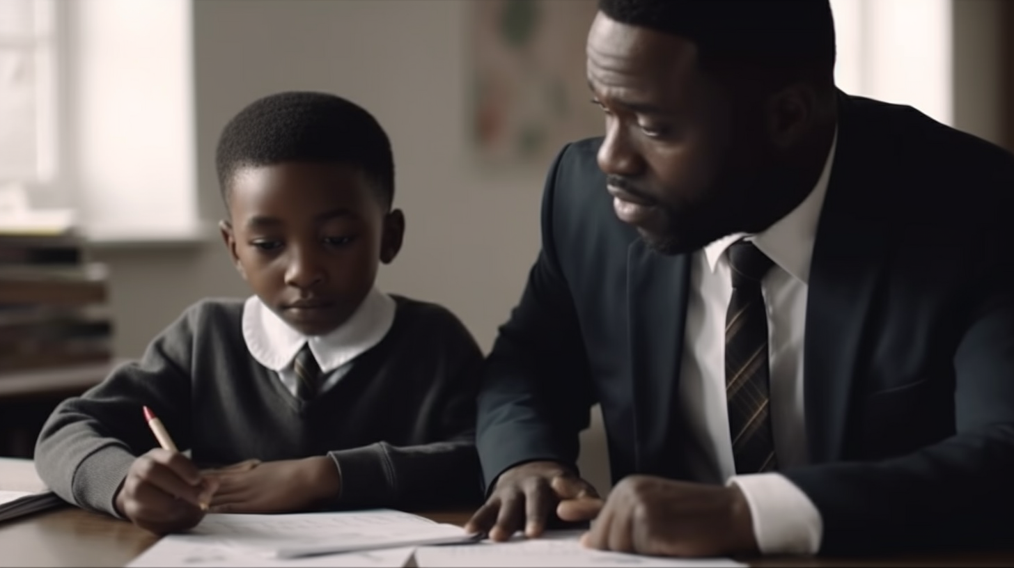 African Male Teacher Assisting Elementary Student