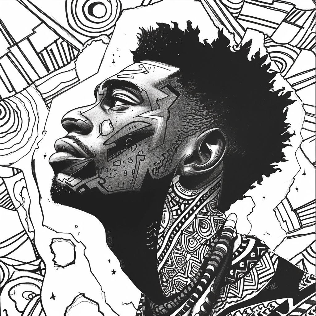 African man coloring book illustration