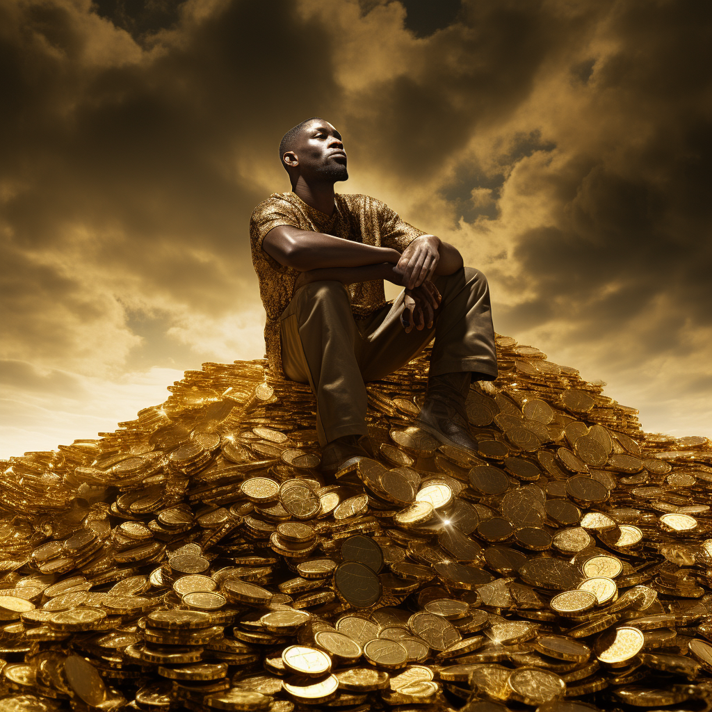 African man on gold pile