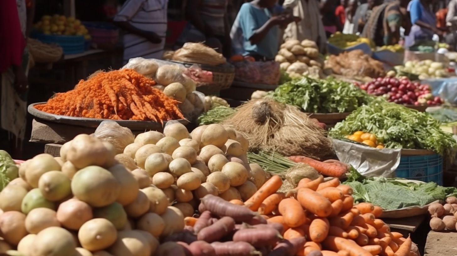 African marketplace vegetable piles