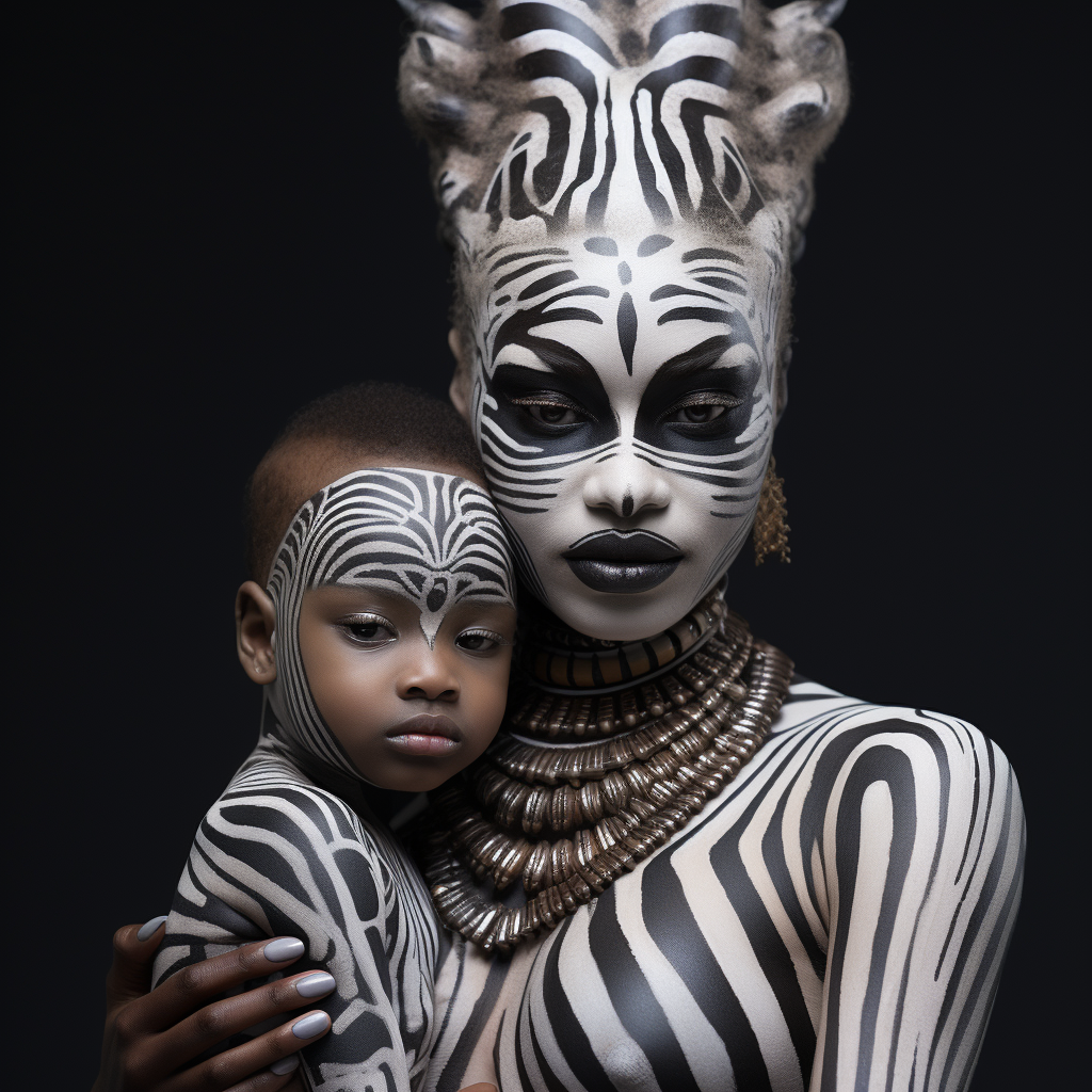 African mom with baby tribal makeup