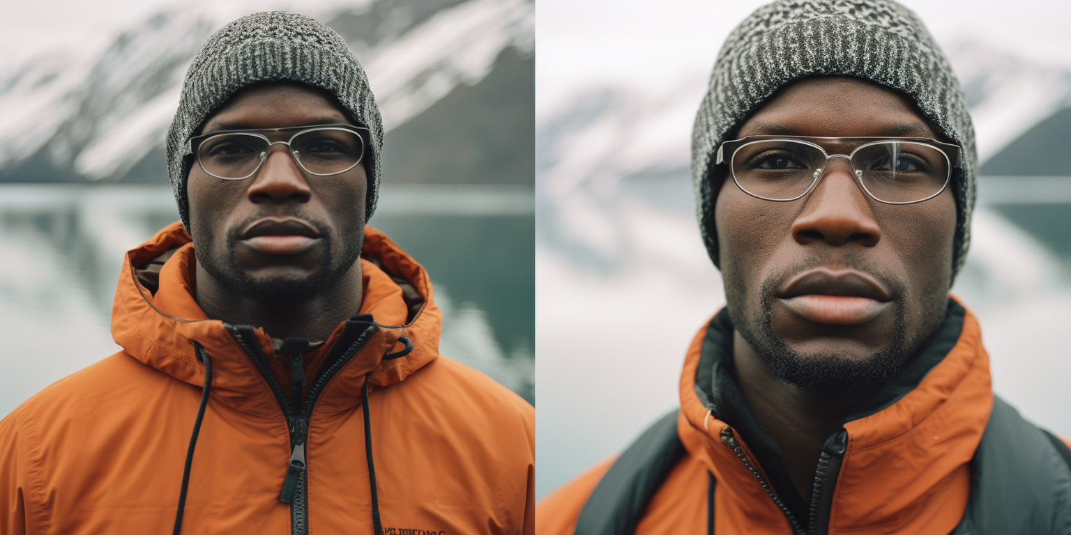 Strong African man wearing glasses in Lofoten Norway