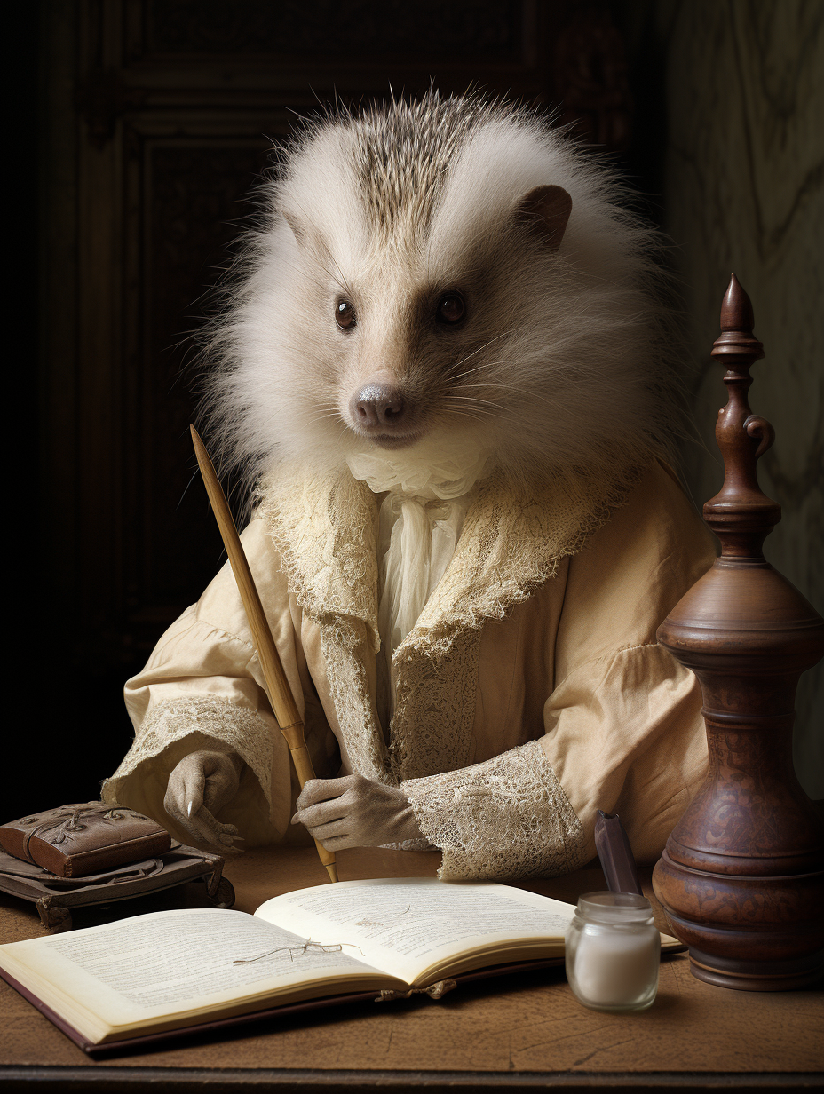 African porcupine writing poetry with quill