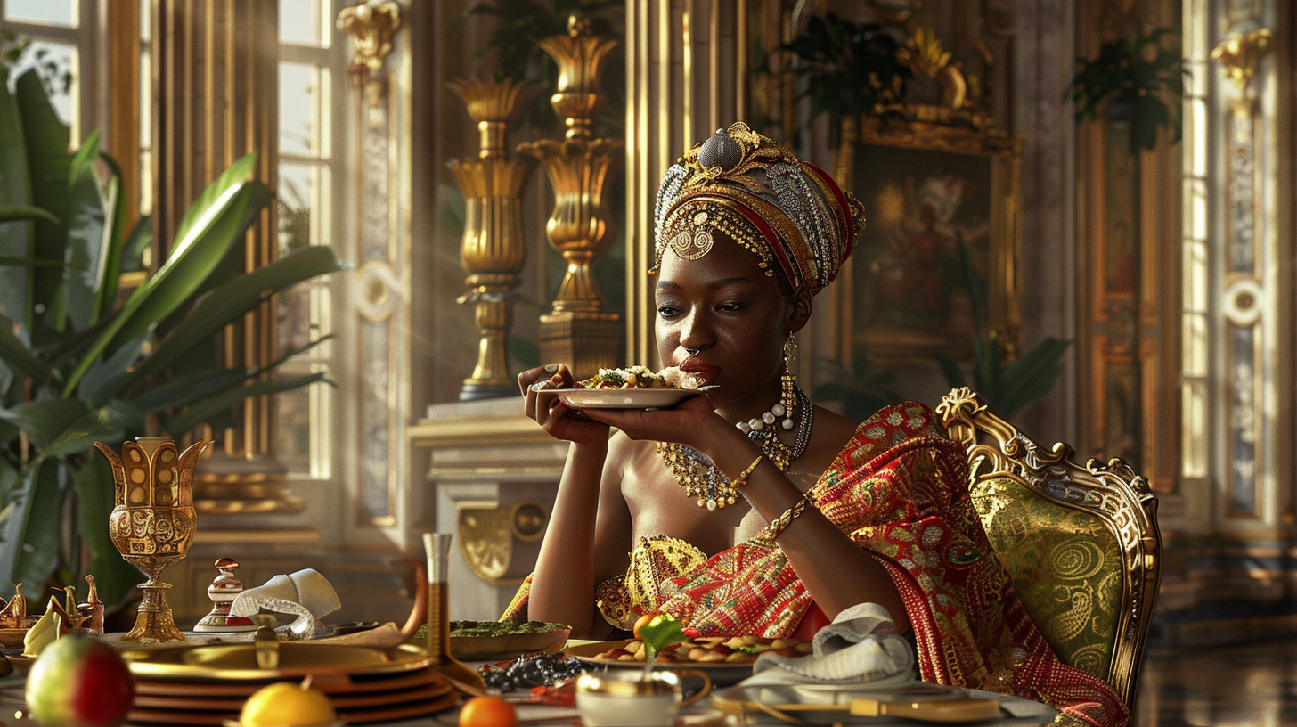 African Queen Eating Food Image