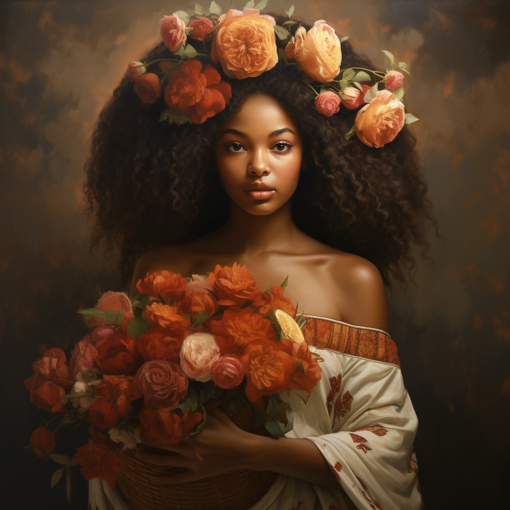 African queen teenage girl with flowers