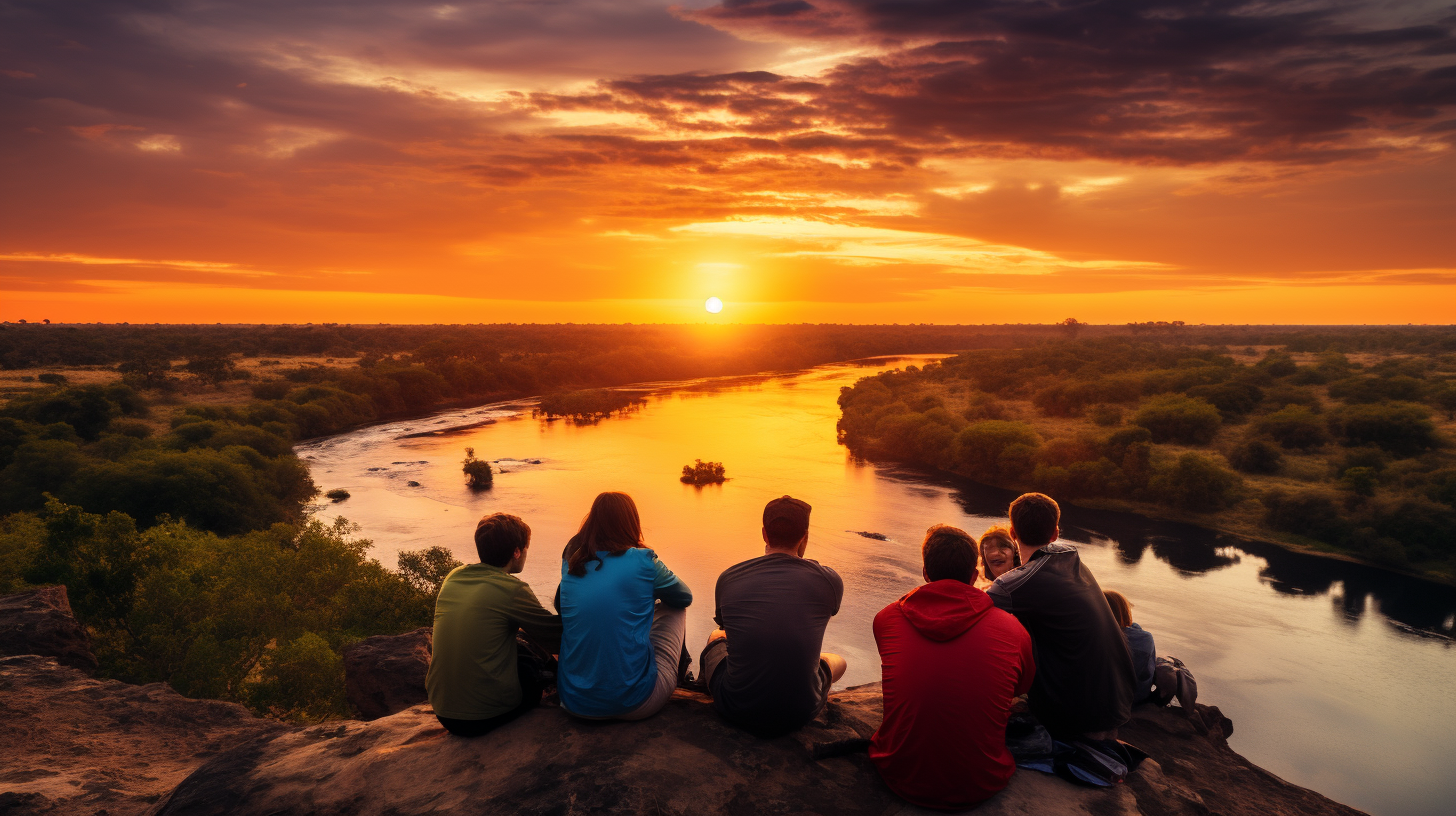 Group of Travellers by Vibrant African River