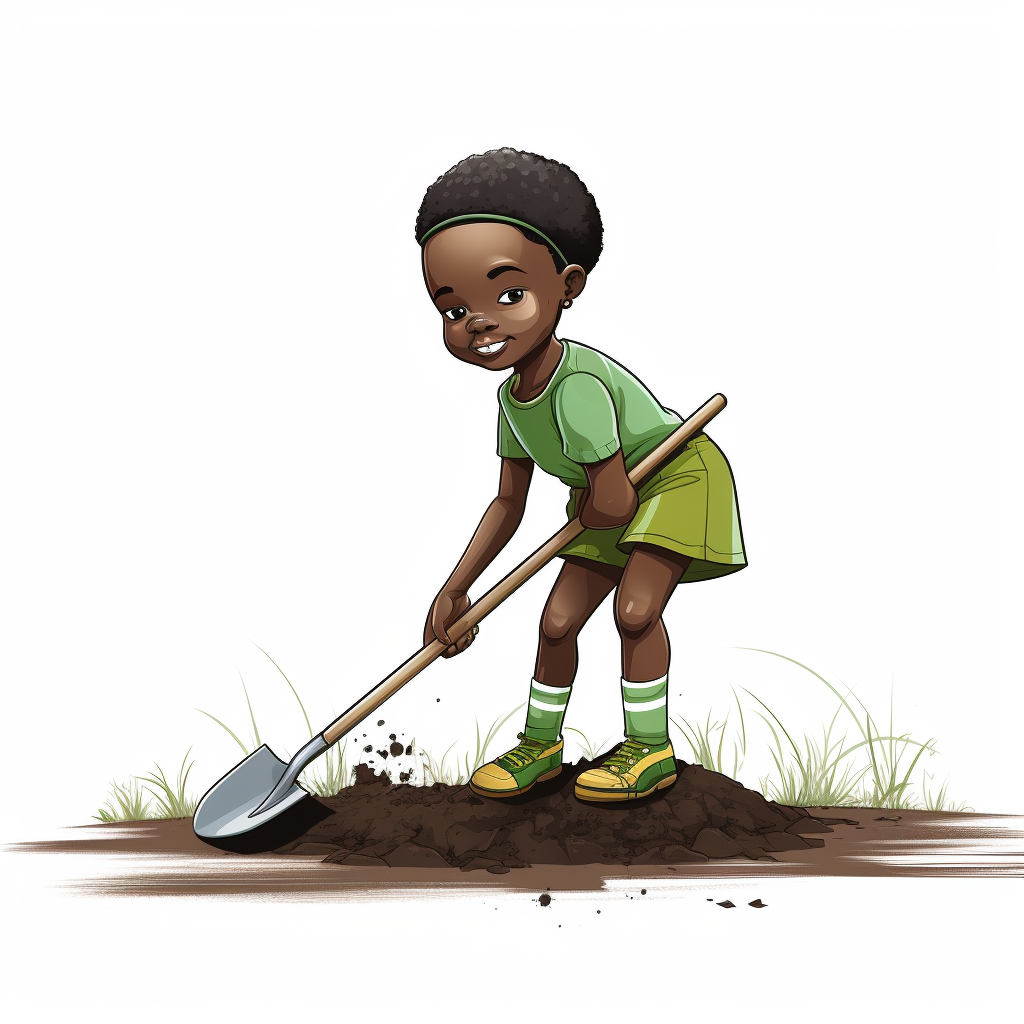 4-year-old African girl farming with a hoe