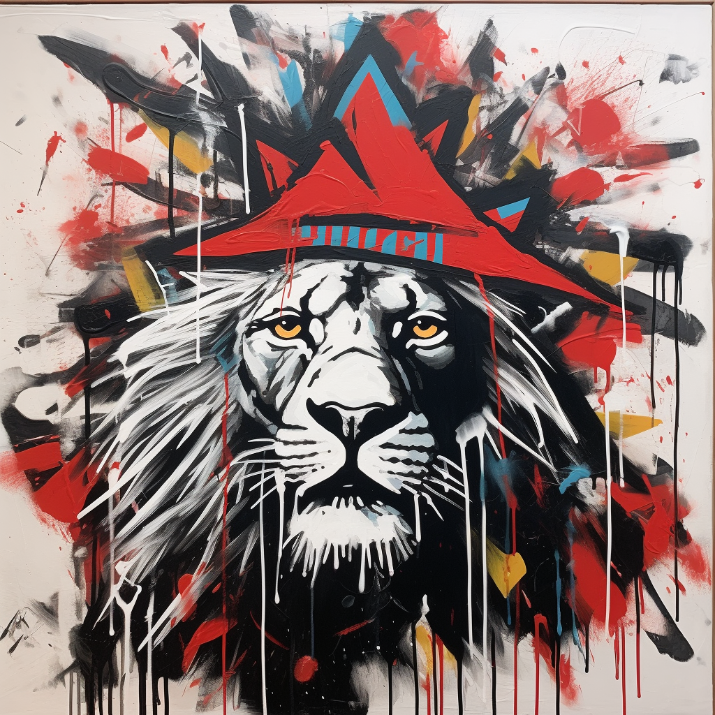 Abstract African-style lion with Santa hat