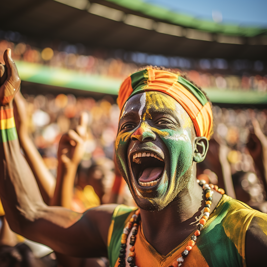 African supporters celebrating goal in stadium