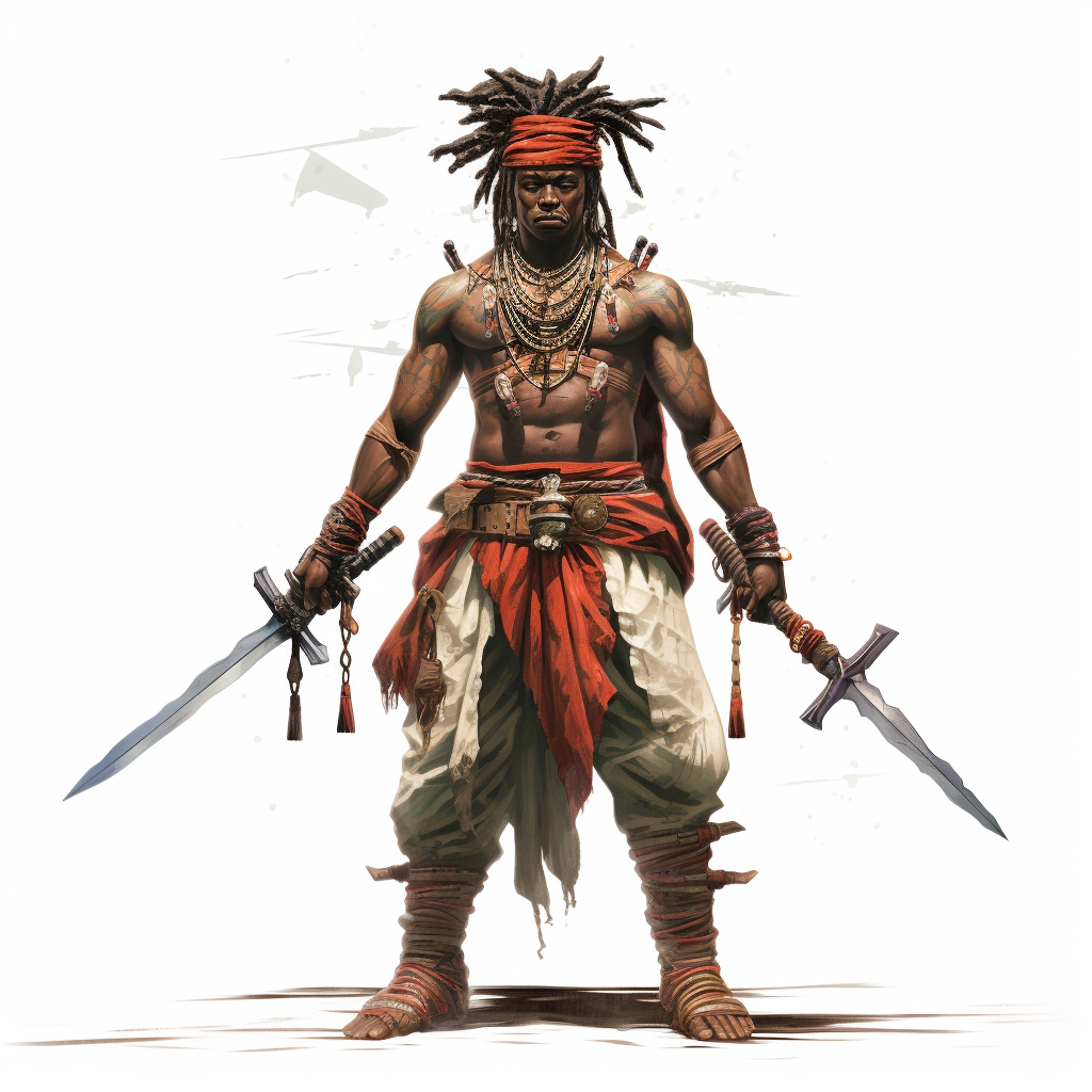 Tribal Warrior with Dual Swords and Voodoo Magic