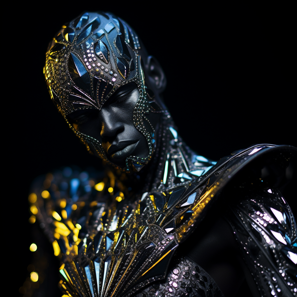 Brave African warrior in stunning galaxy armor