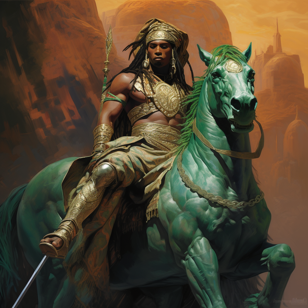 African warrior with sword on Arabian horse