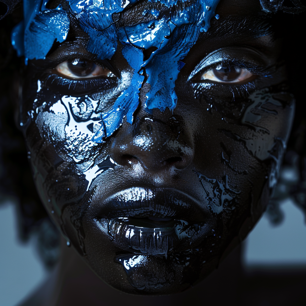 African woman blue black collision