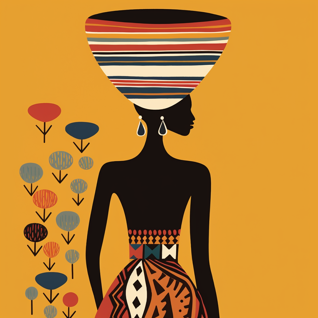 African woman carrying vase on head