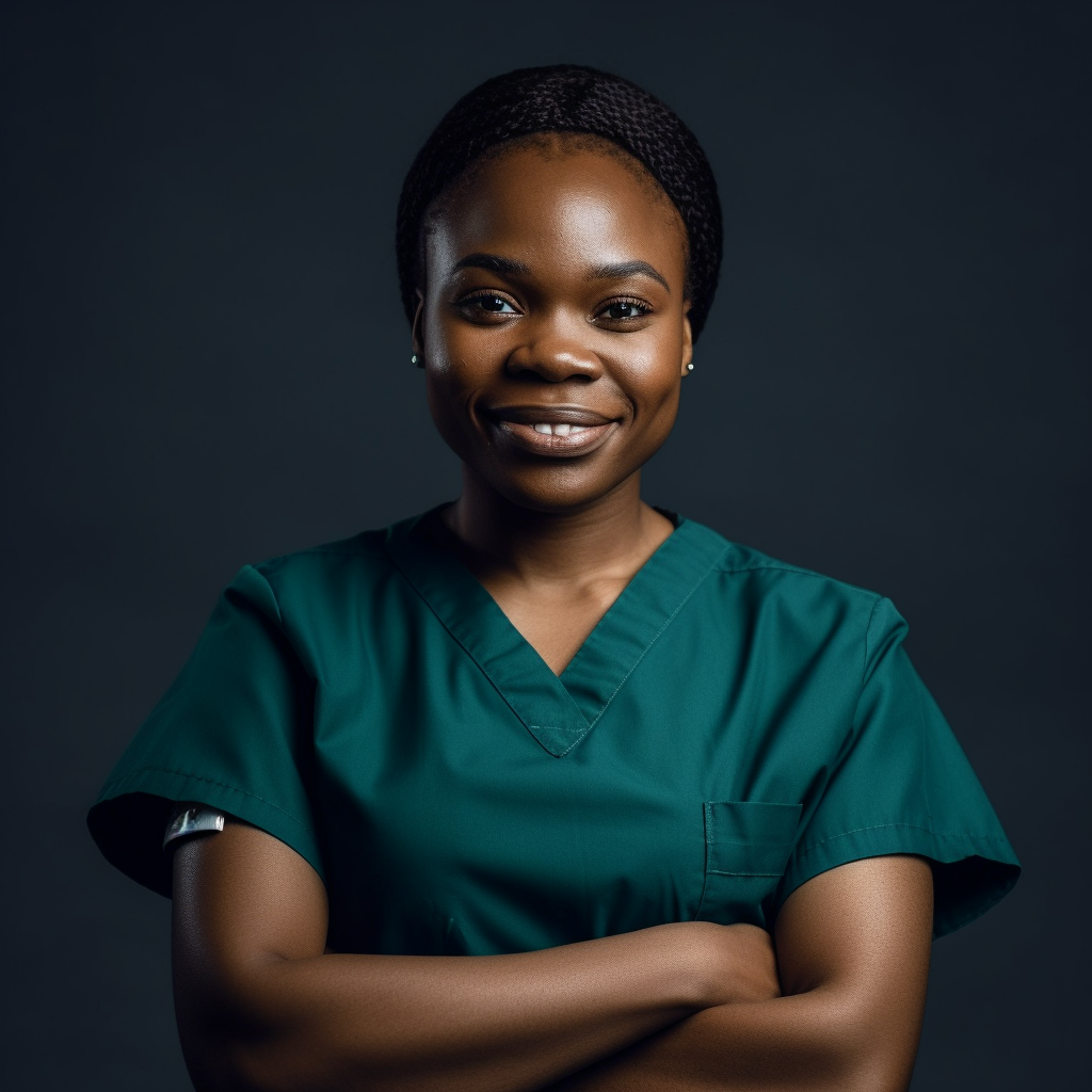 Smiling African woman nurse with arms crossed