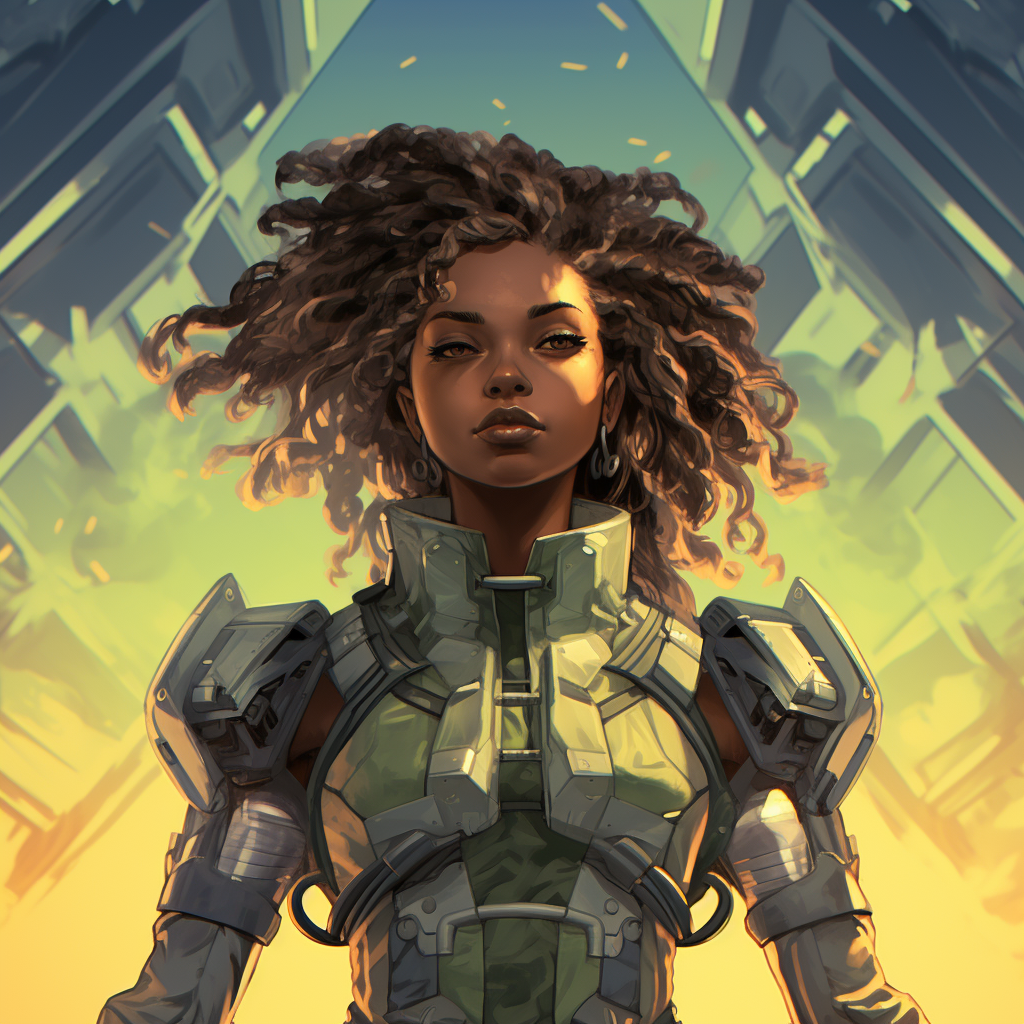 Cell Shaded African Woman Soldier with Sci-fi Nanotech Ghost