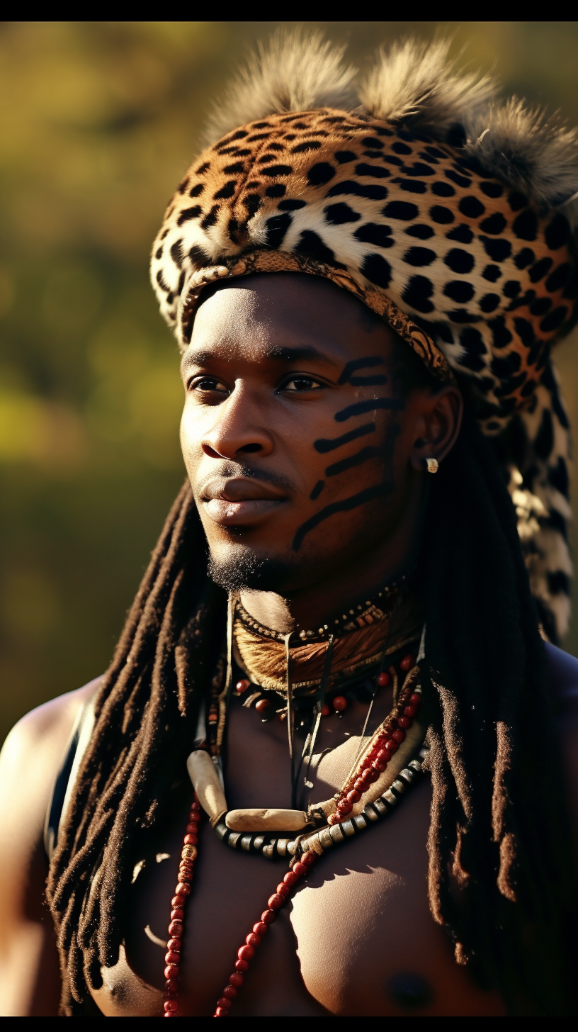 South African Zulu wearing leopard fur headband