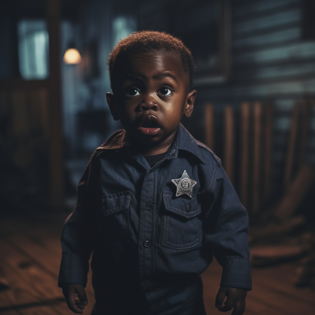 African American baby boy crying in dark house