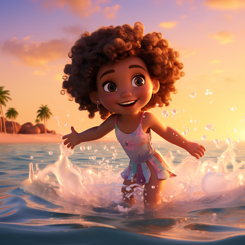 African-American baby girl having fun in the water