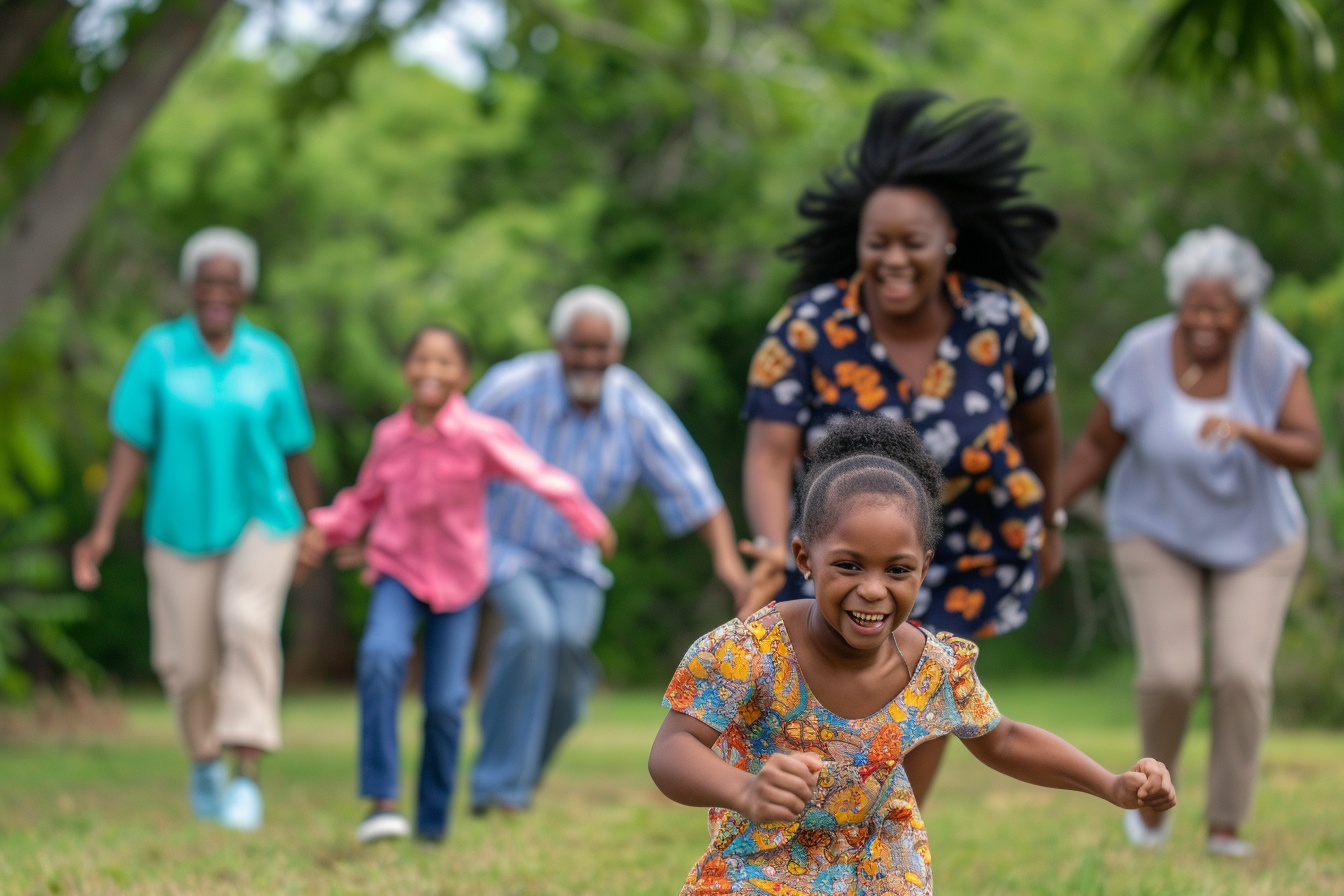 African American family playing outdoors