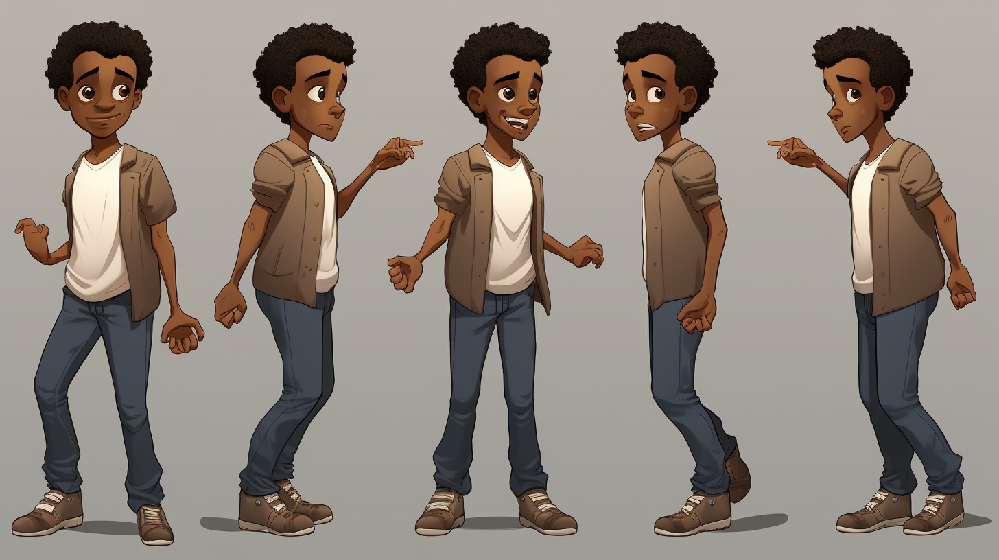 Cute African American boy character art sheet