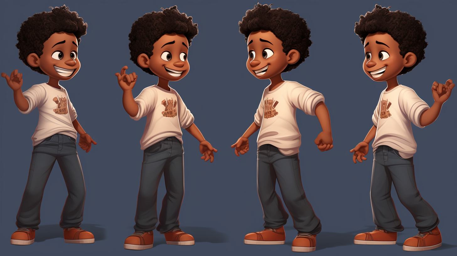 Cute African American Boy Character with Multiple Poses