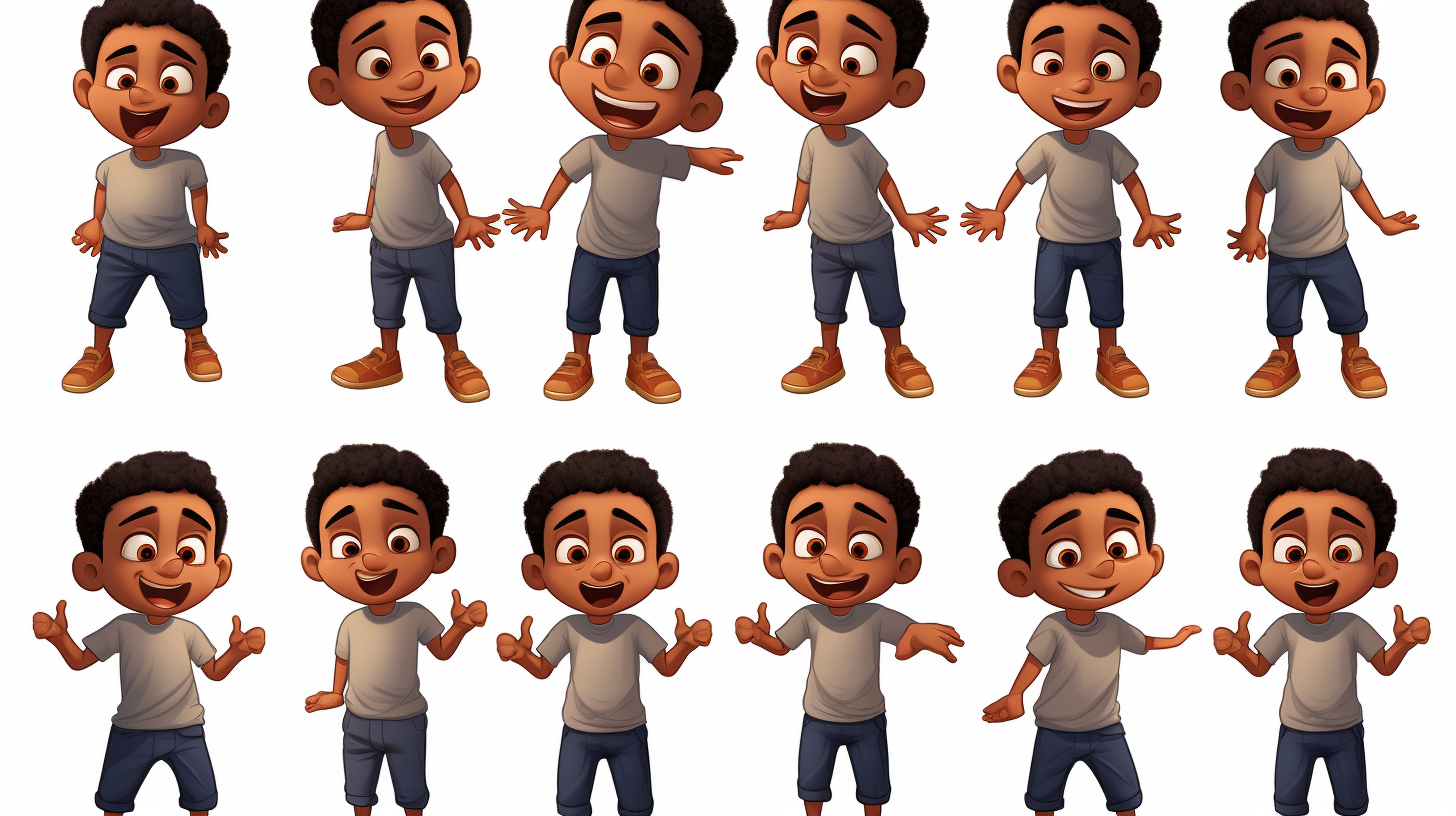 Cute African American boy in Pixar cartoon style