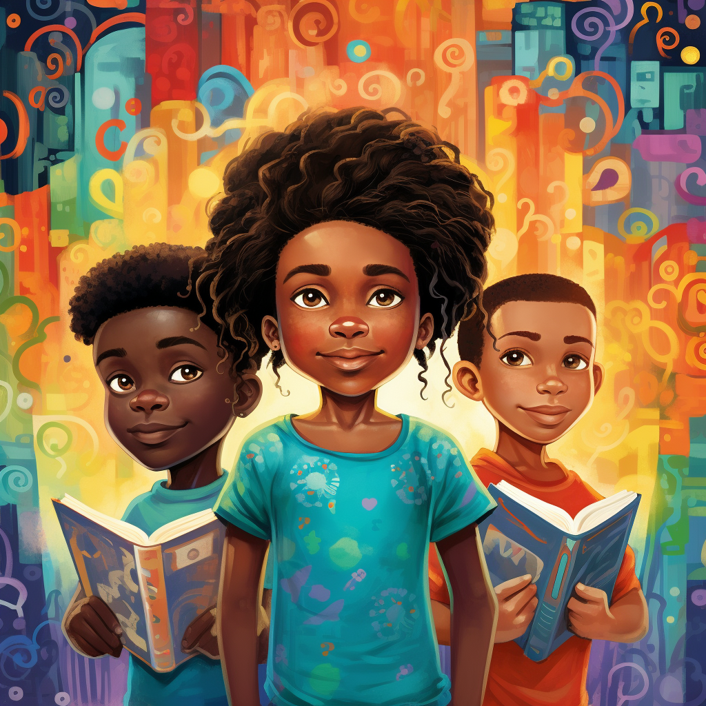 Illustration of African American children on vibrant background