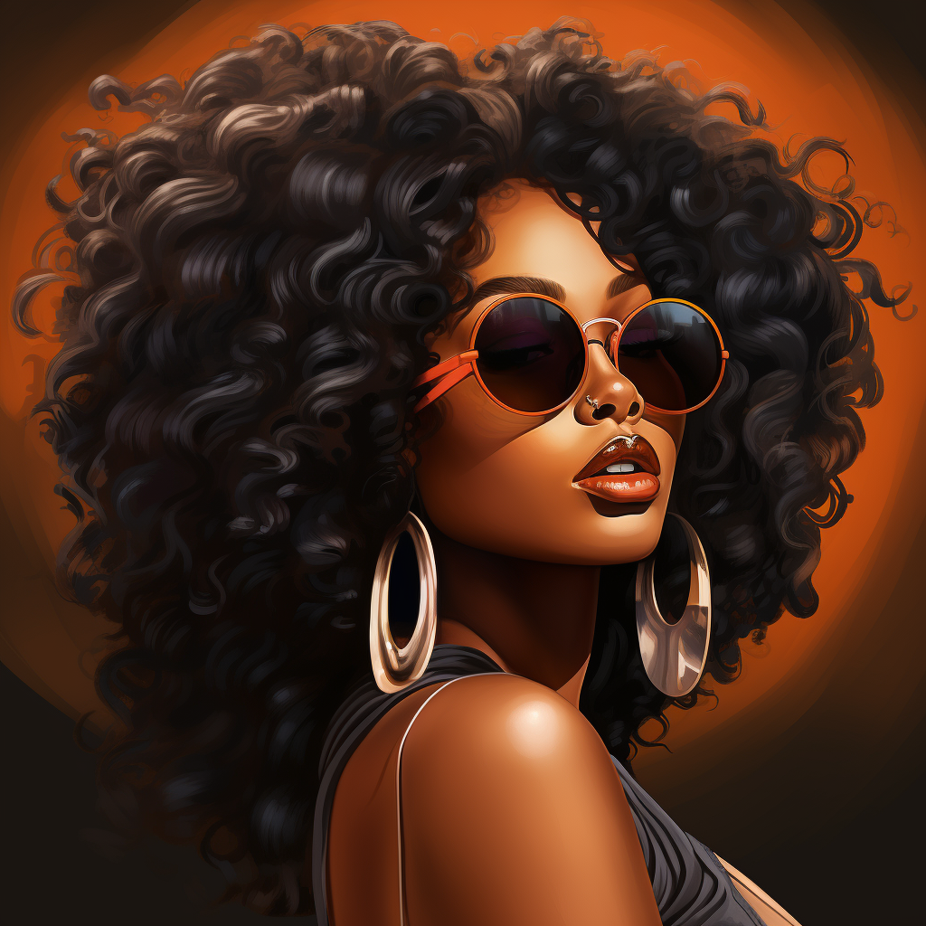 Glamorous African American diva with wavy hair and glasses  ?