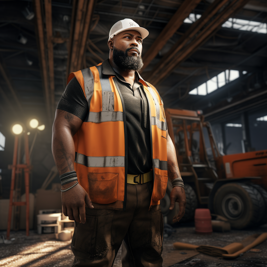 Powerful African American Electrician at Construction Site