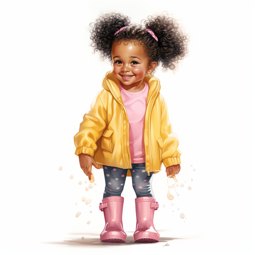 Cute African American Girl with Afro Puffs and Yellow Boots